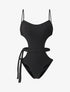 Maillot de bain échancré à lien décoratif - Noir - 1