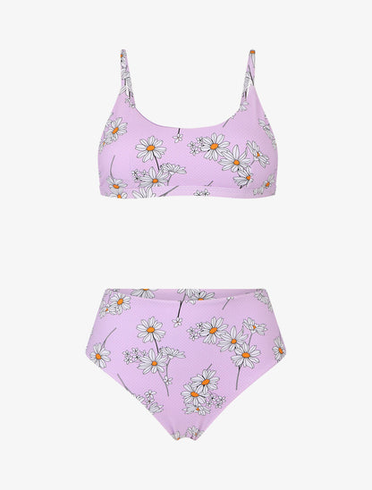 Bikini à imprimé pâquerettes et chouchou - Lilas - 4