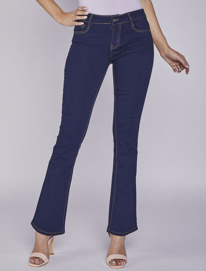 Jean bootcut à surpiqûres apparentes - Bleu - 1