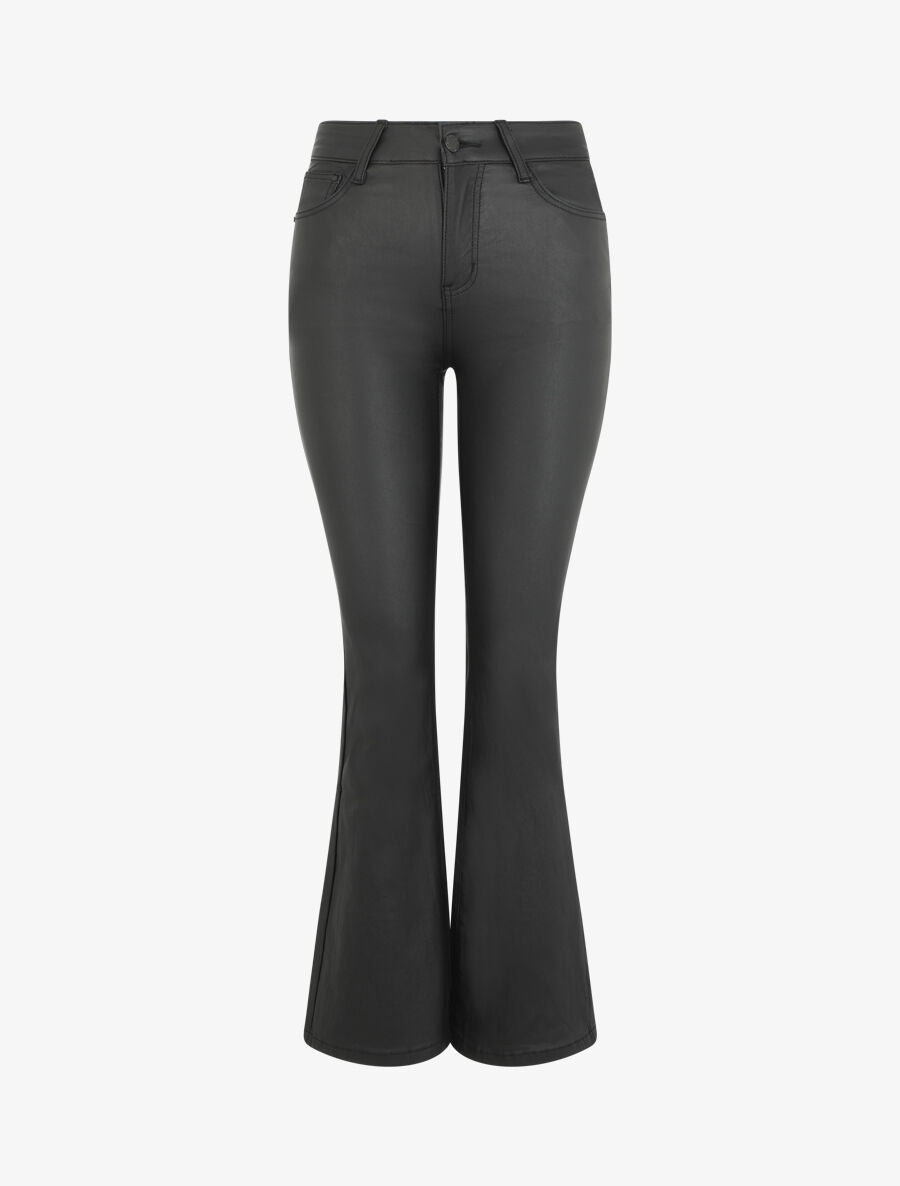 Pantalon en simili coupe flare - Noir - 1