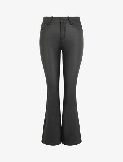 Pantalon en simili coupe flare - Noir - 1
