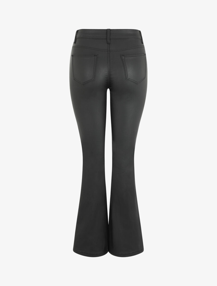 Pantalon en simili coupe flare - Noir - 2