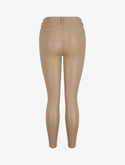 Jean skinny ciré taille haute - Beige - 2