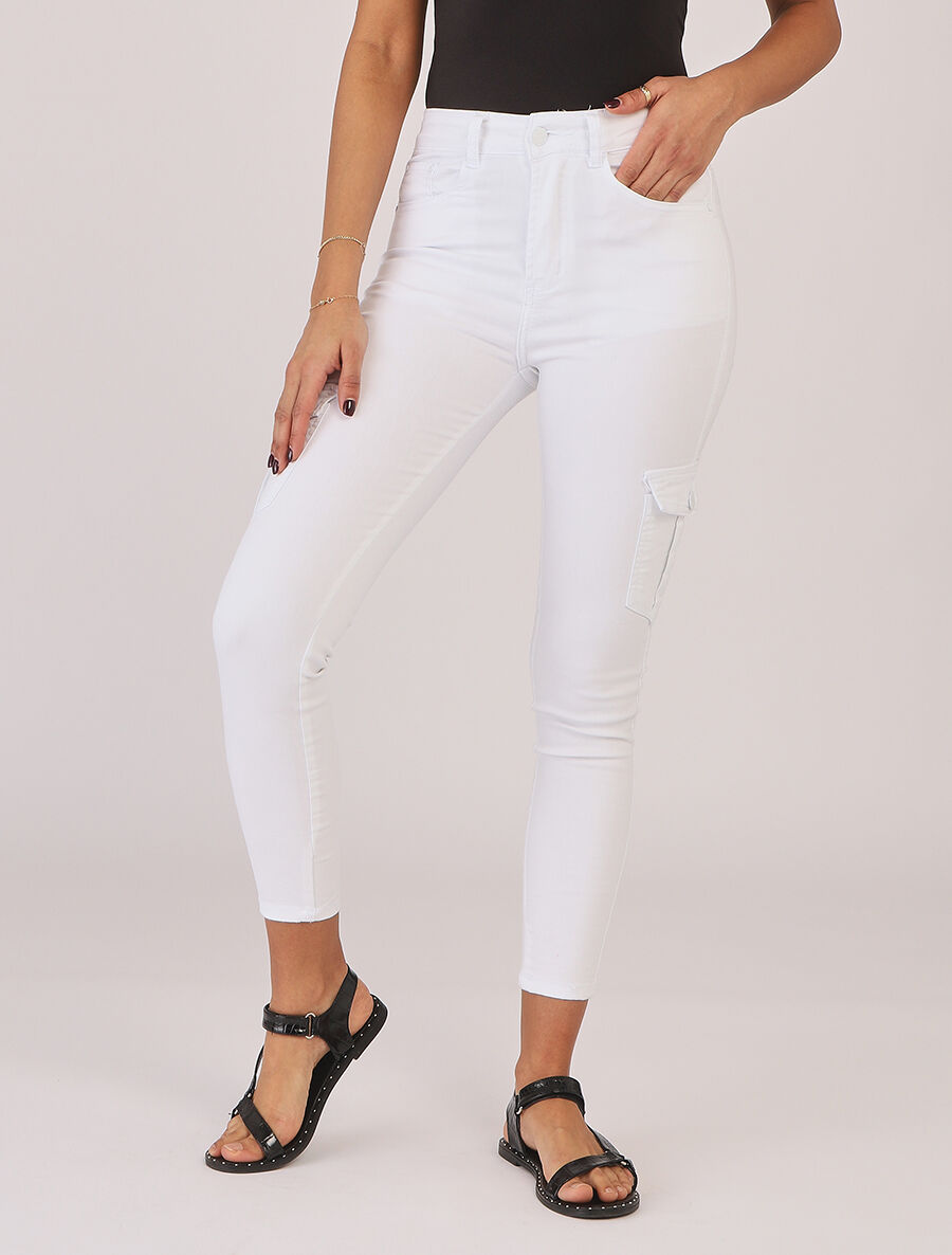 Jean style cargo coupe skinny - Blanc - 4