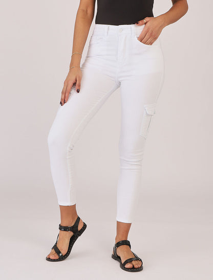 Jean style cargo coupe skinny - Blanc - 4
