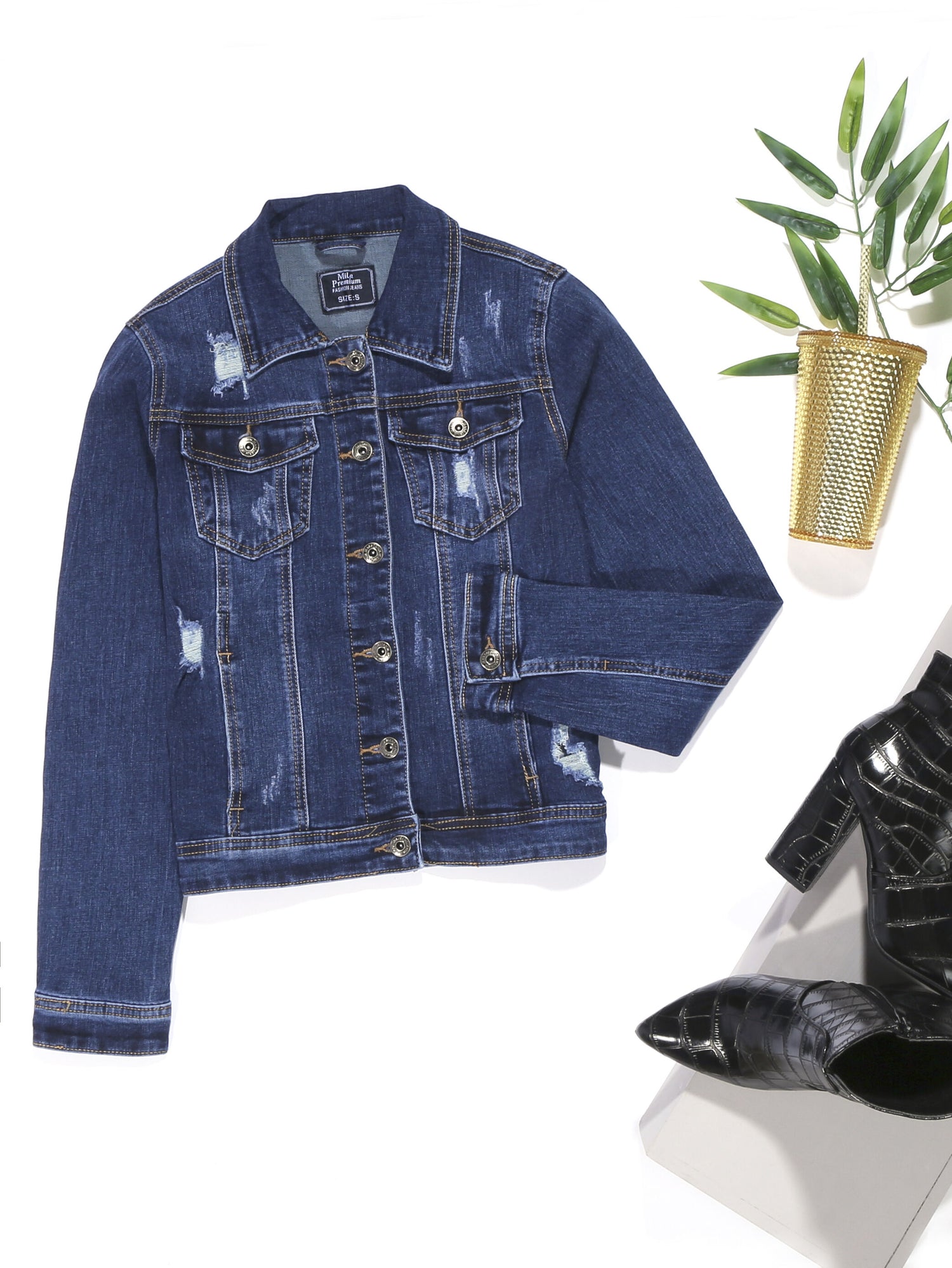 Veste en jean griffé - Bleu denim - 3