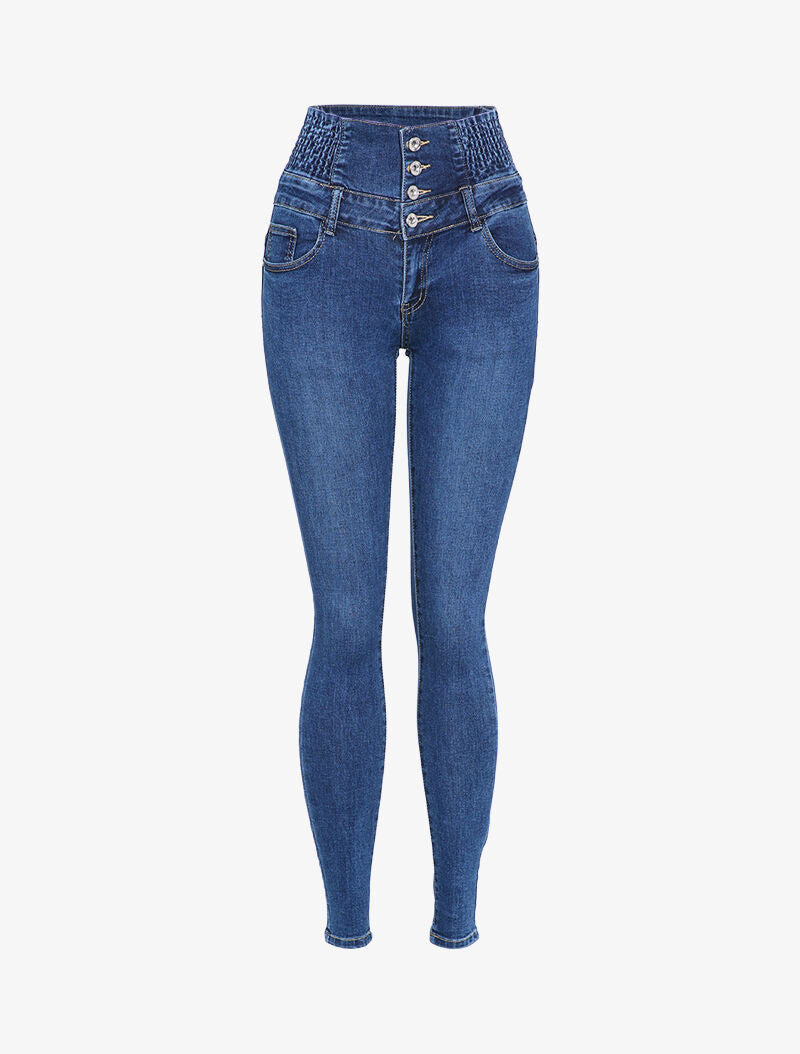 Jean skinny à taille empire élastiquée - Bleu denim - 1