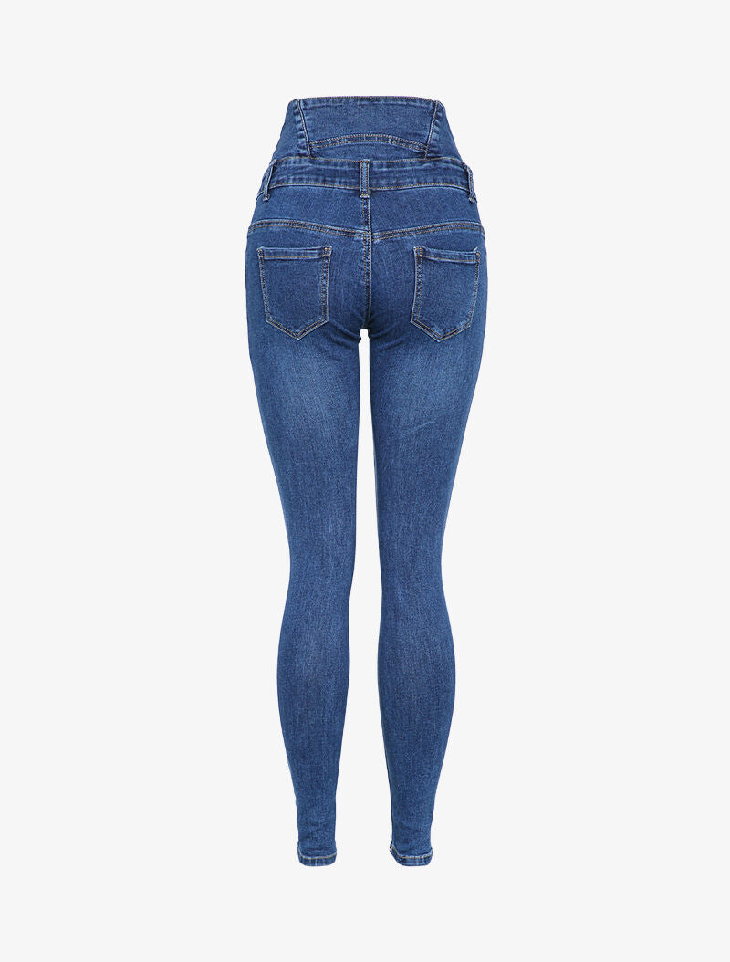 Jean skinny à taille empire élastiquée - Bleu denim - 2