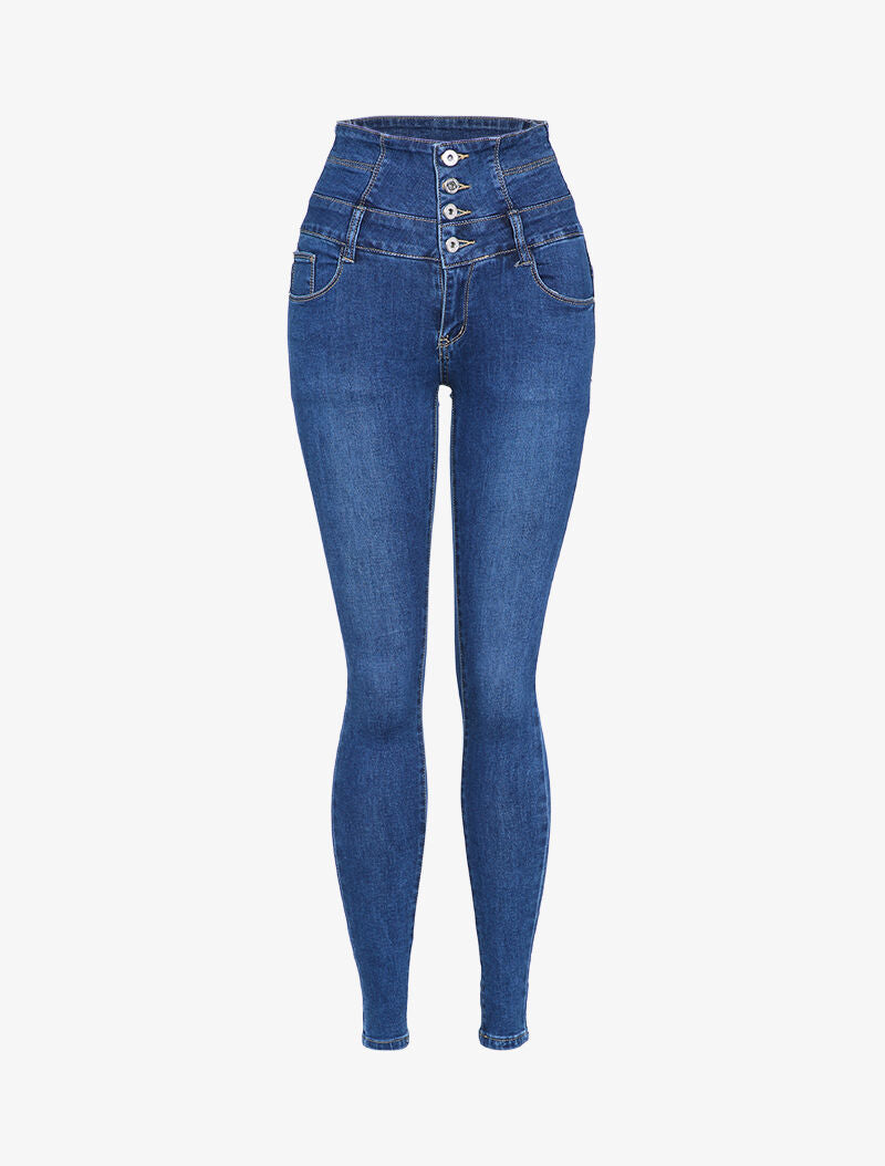 Jean skinny taille empire à coutures contrastantes - Bleu denim - 1