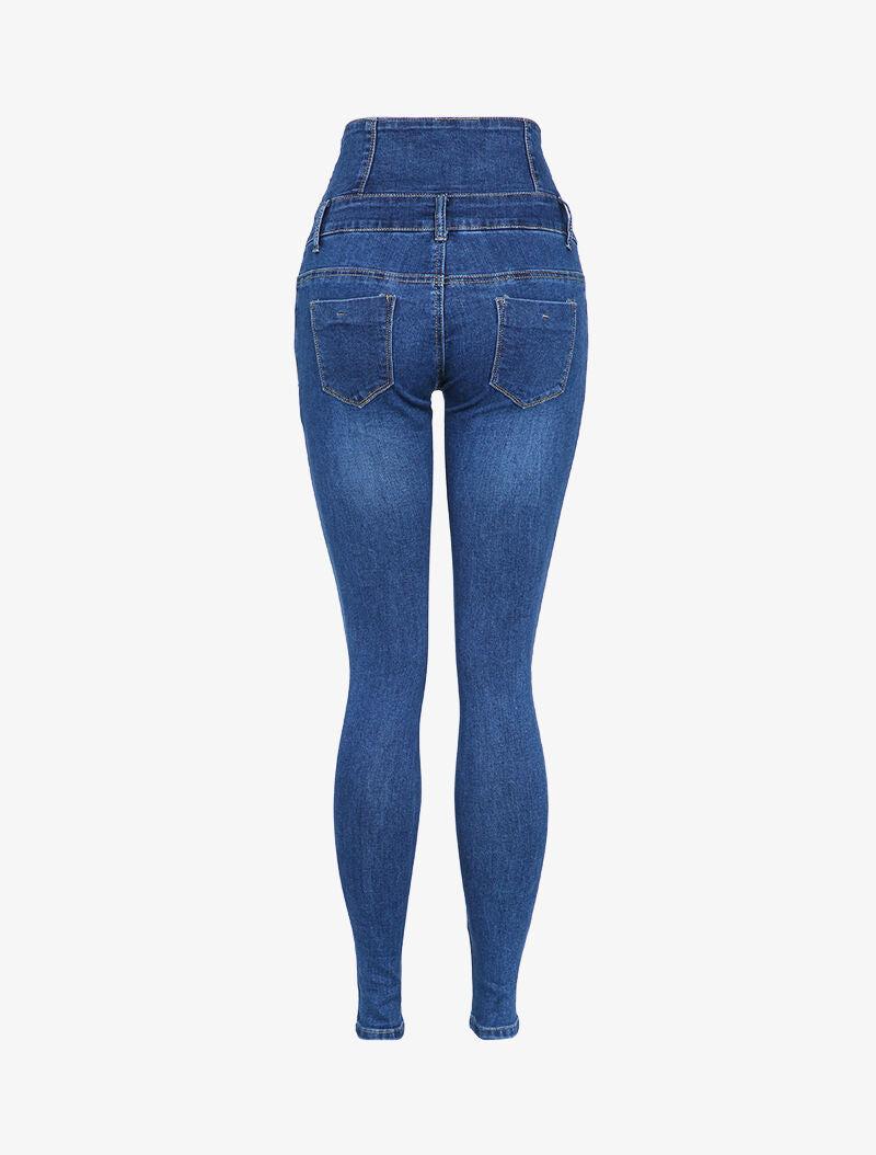 Jean skinny taille empire à coutures contrastantes - Bleu denim - 2