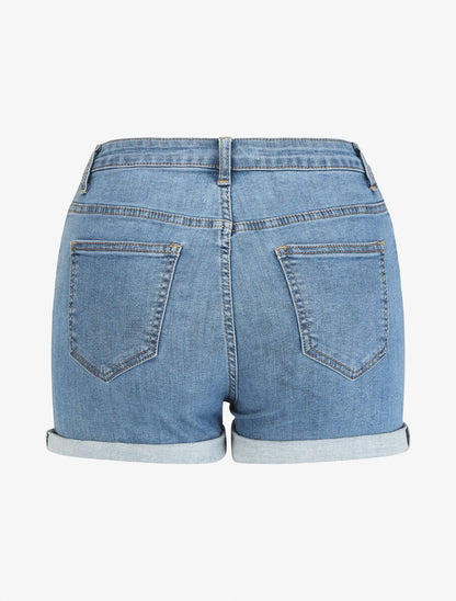 Short en jean droit taille haute - Bleu - 2