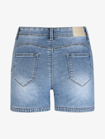 Short en jean push up bords échancrés - Bleu - 2