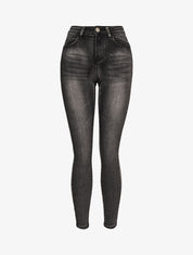 Jeans skinny à coutures contrastantes sur les poches arrières - Gris foncé - 1