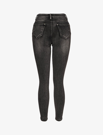 Jeans skinny à coutures contrastantes sur les poches arrières - Gris foncé - 2