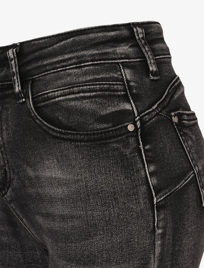 Jeans skinny à coutures contrastantes sur les poches arrières - Gris foncé - 3