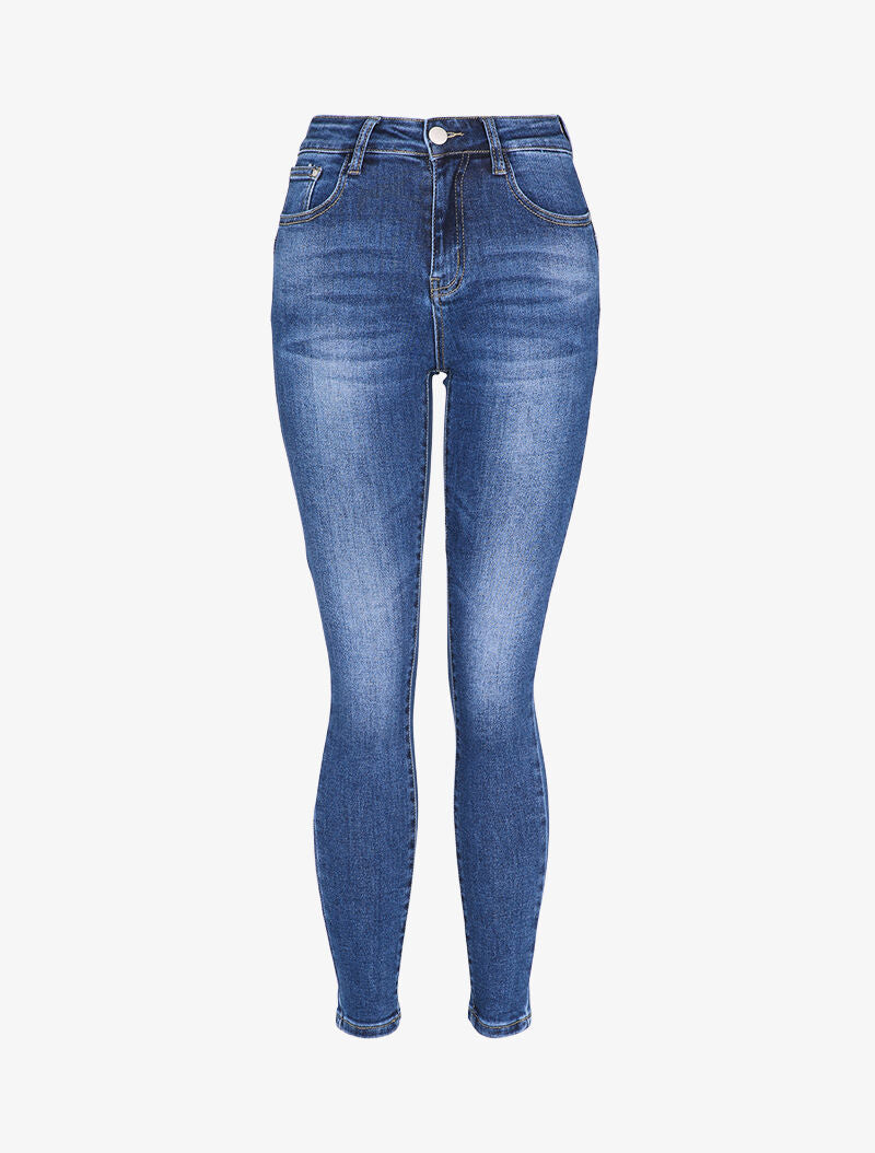 Jeans skinny taille haute délavé - Bleu denim - 1