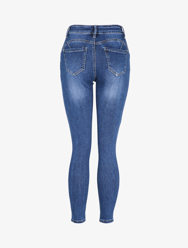 Jeans skinny taille haute délavé - Bleu denim - 2
