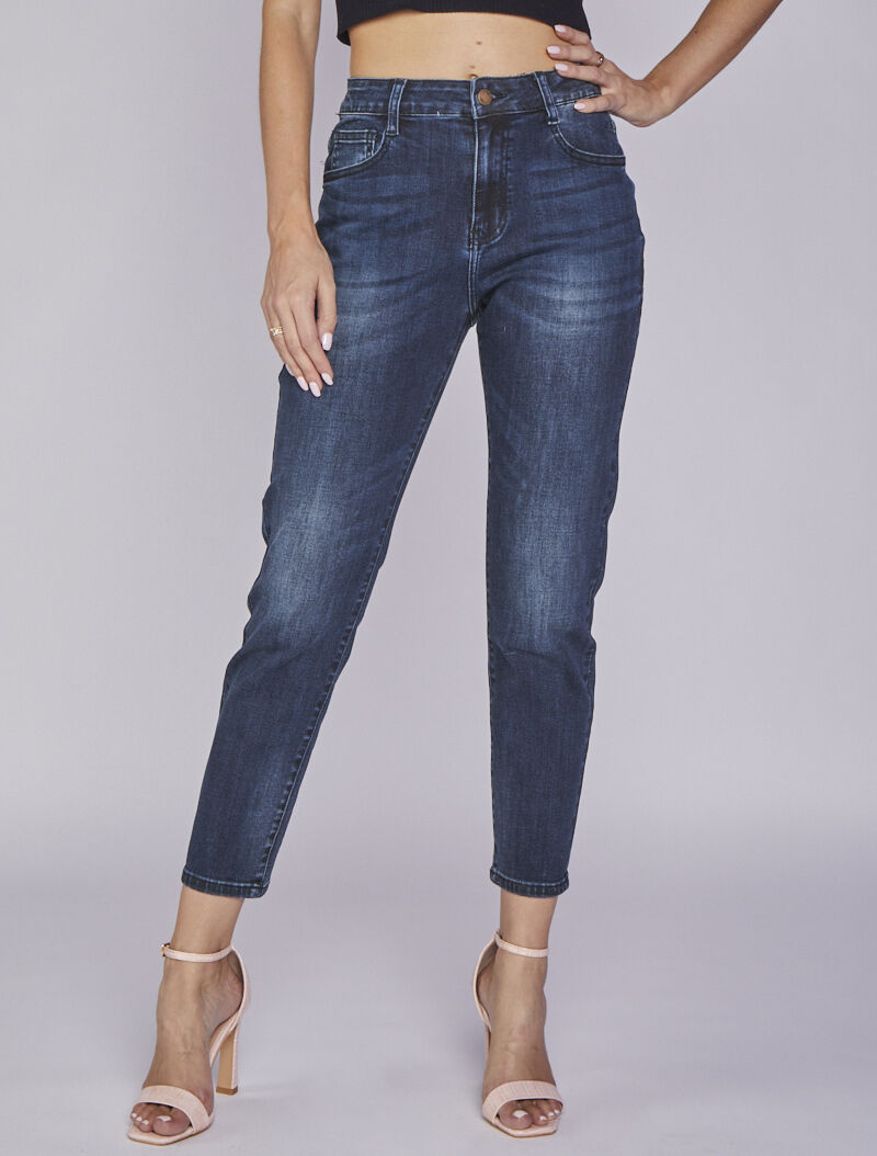 Jean boyfriend délavé - Denim foncé - 1