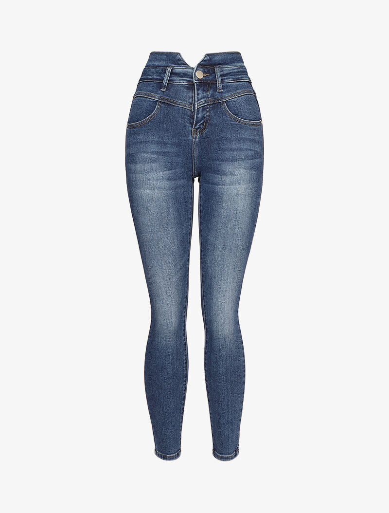 Jean taille empire fendue - Bleu denim - 1