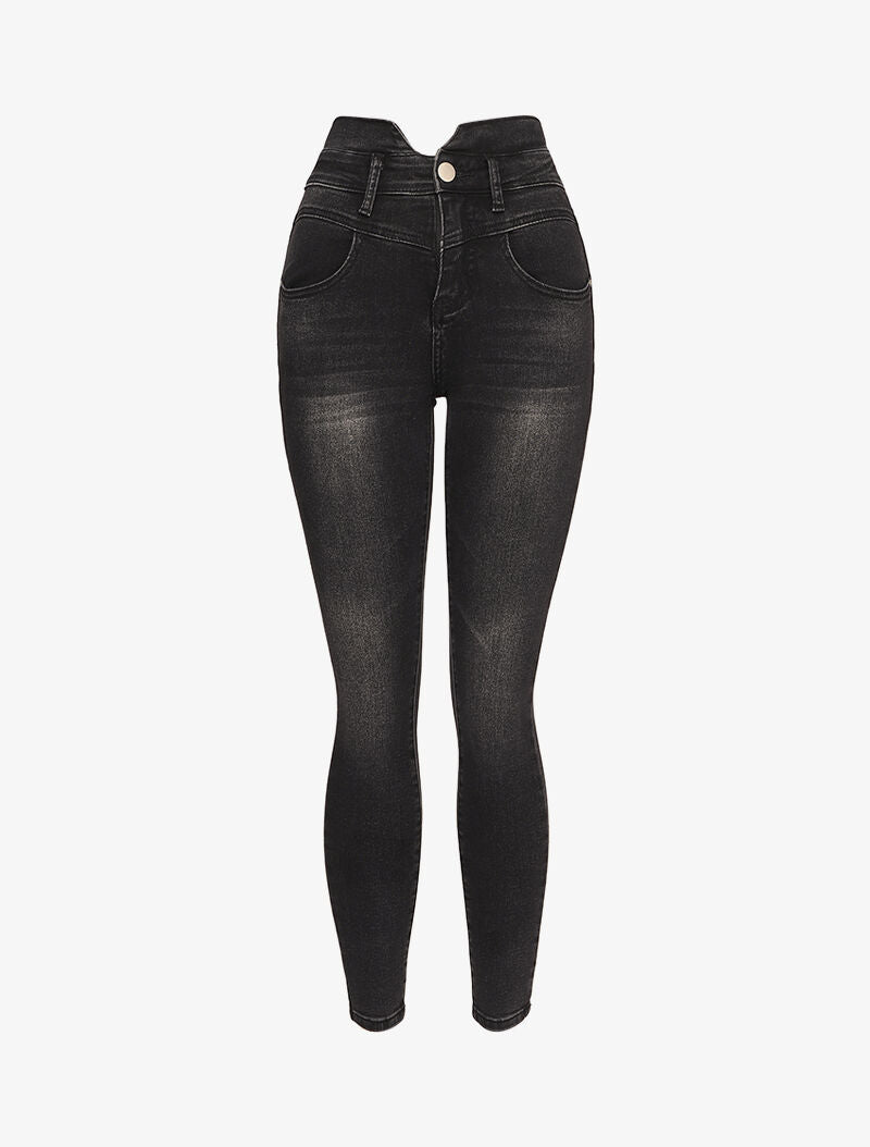 Jean taille empire fendue - Noir - 1
