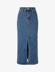 Jupe longue en jean coupe droite - Bleu denim - 1