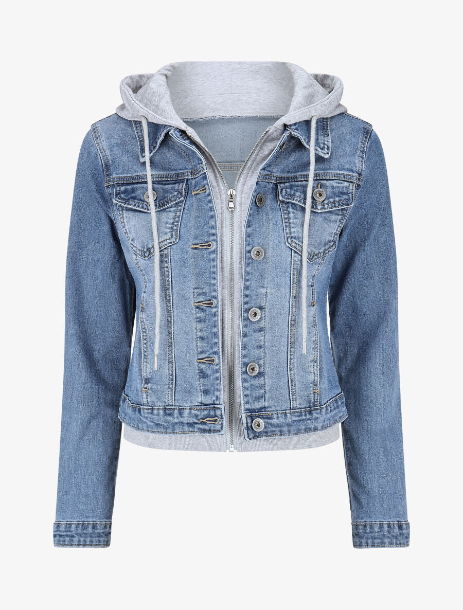 Veste à capuche bi-matière - Bleu - 1