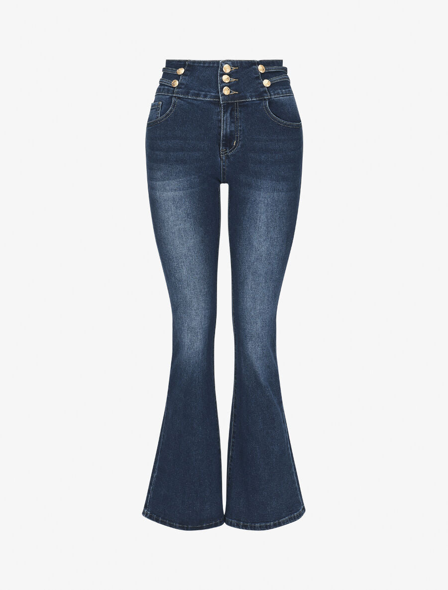 Jean push up à taille haute coupe bootcut - Bleu - 1