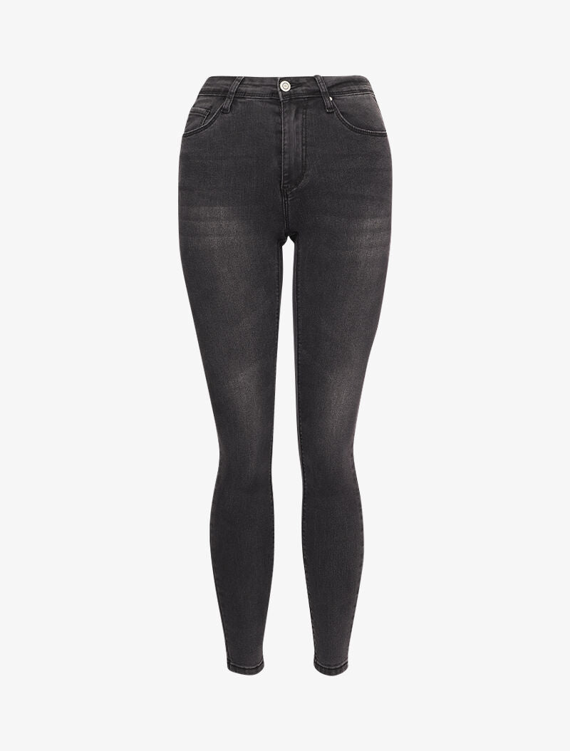 Jean skinny taille standard légèrement délavé - Gris foncé - 1