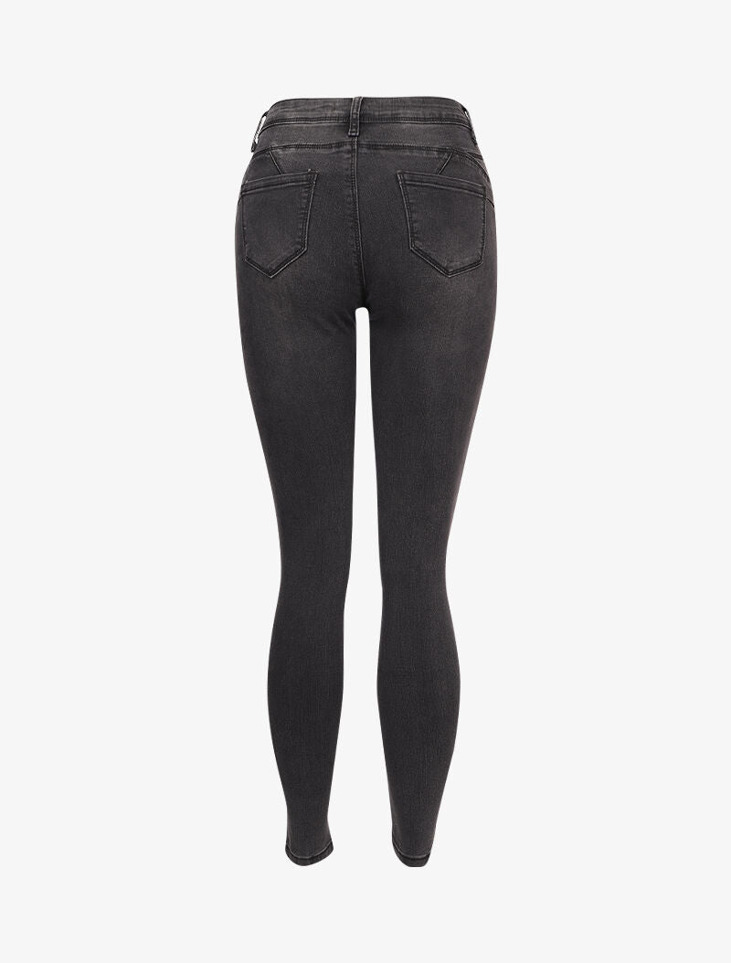 Jean skinny taille standard légèrement délavé - Gris foncé - 2