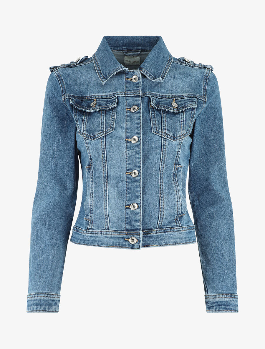 Veste en jean droite à pattes de serrage - Bleu - 4