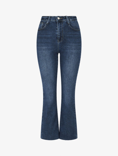Jean à bords effilochés coupe flare - Bleu - 1