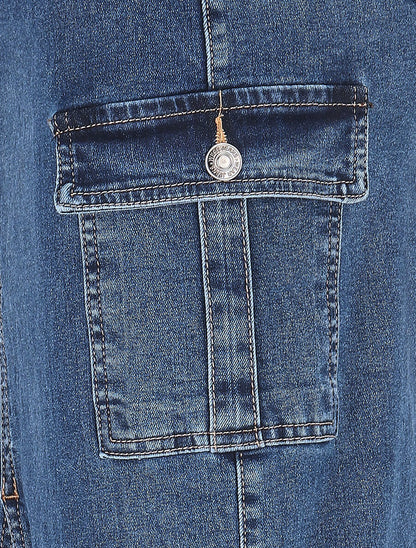 Jupe cargo fendue en jean - Bleu - 3