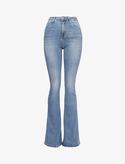 Jean flare délavé extra long à taille standard - Bleu - 1