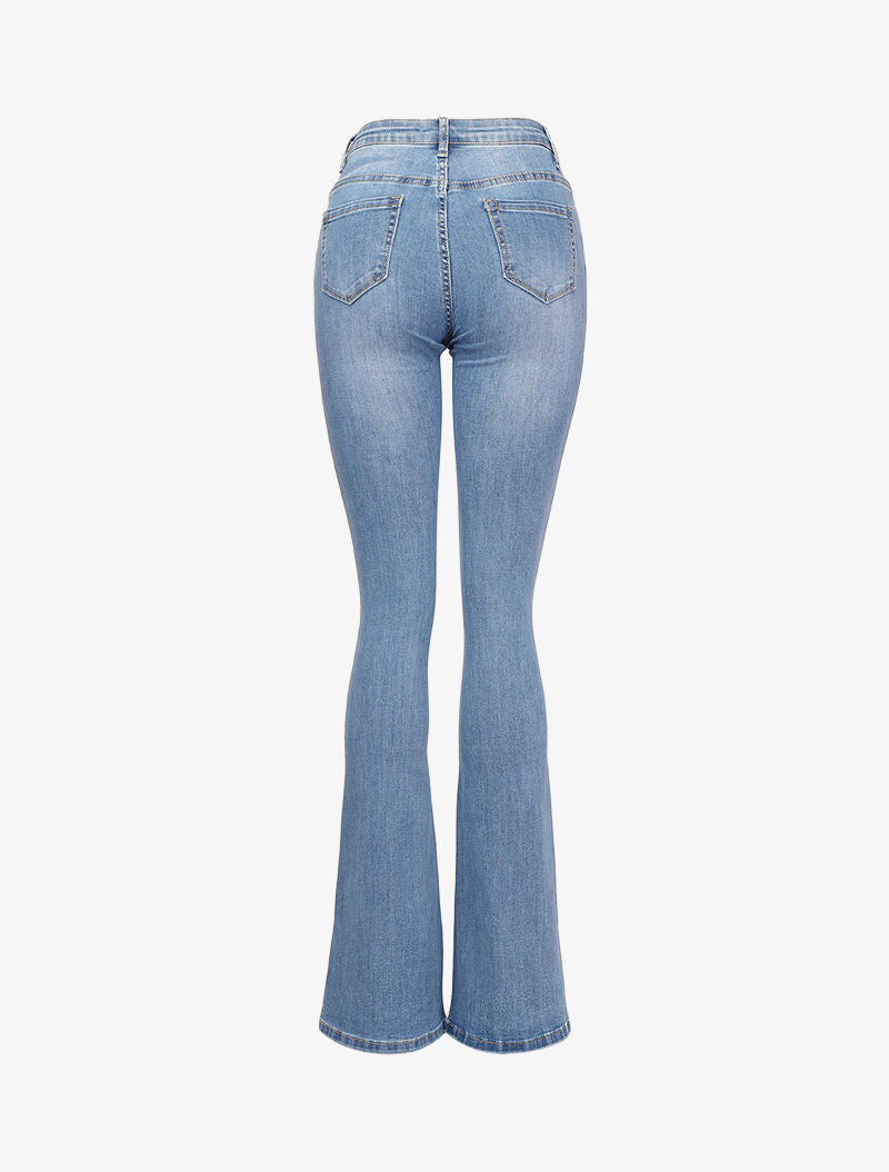 Jean flare délavé extra long à taille standard - Bleu - 2