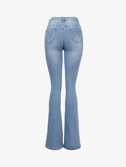 Jean flare délavé extra long à taille standard - Bleu - 2