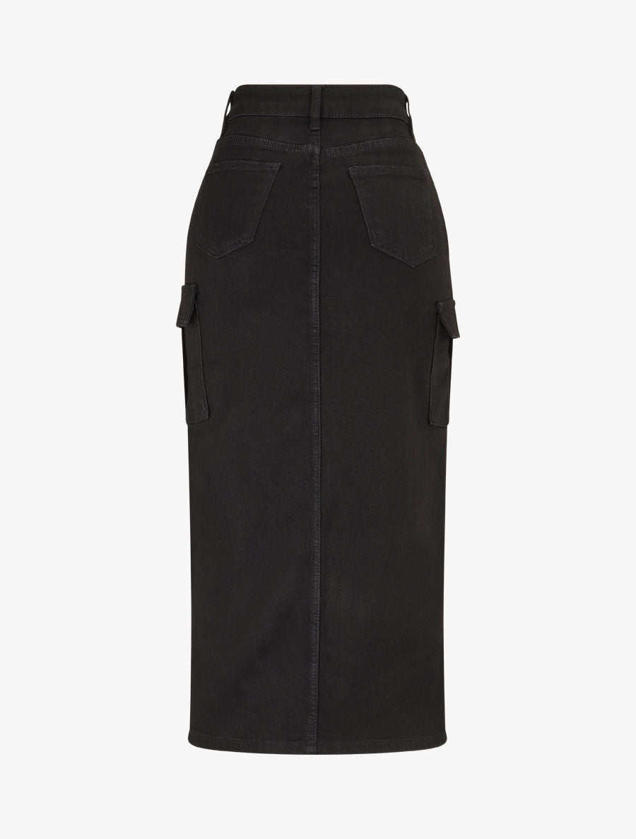 Jupe mi-longue cargo fendue - Noir - 2