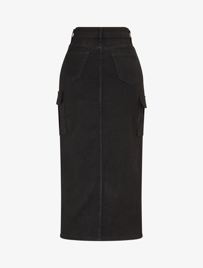 Jupe mi-longue cargo fendue - Noir - 2