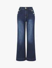 Jean standard à boutons décoratifs coupe flare - Bleu - 5