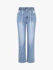 Jean droit taille haute élastiquée - Bleu - 4