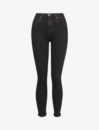 Jean skinny taille standard à ourlet à retrousser - Noir - 1