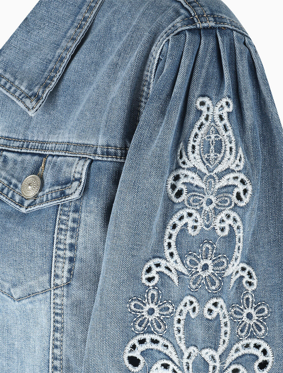 Veste en jean à manches longues stylisées - Bleu - 3