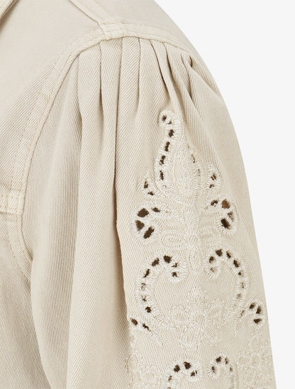 Veste en jean à manches longues stylisées - Beige - 3