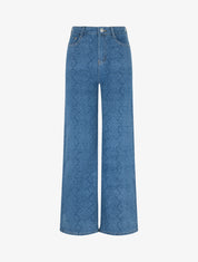 Jean wide leg imprimé python coupe droite - Bleu - 1