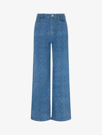 Jean wide leg imprimé python coupe droite - Bleu - 1