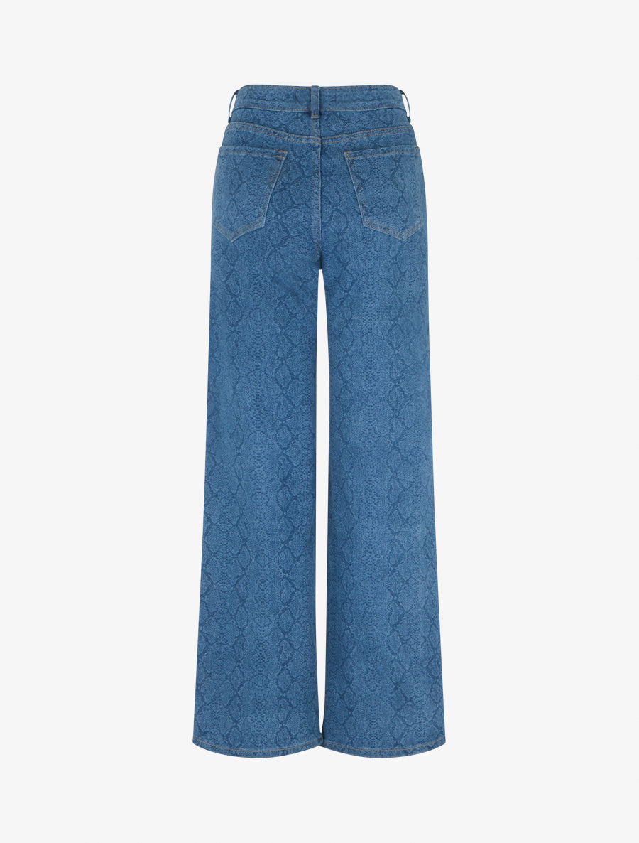 Jean wide leg imprimé python coupe droite - Bleu - 2