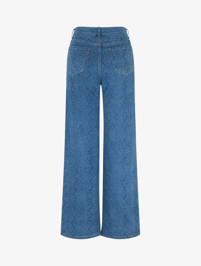 Jean wide leg imprimé python coupe droite - Bleu - 2