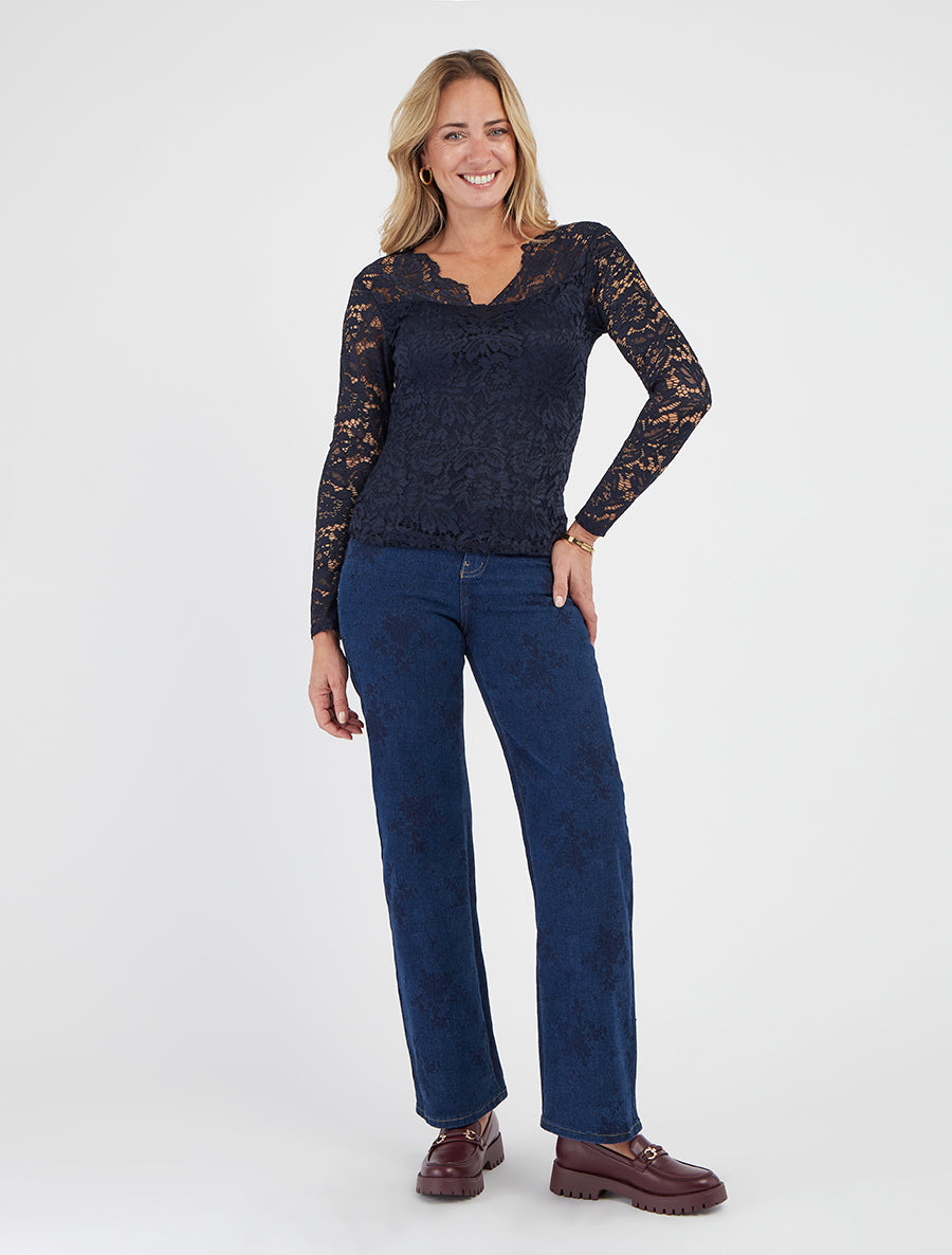 Jeans taglio standard a motivo floreale - Blu grezzo