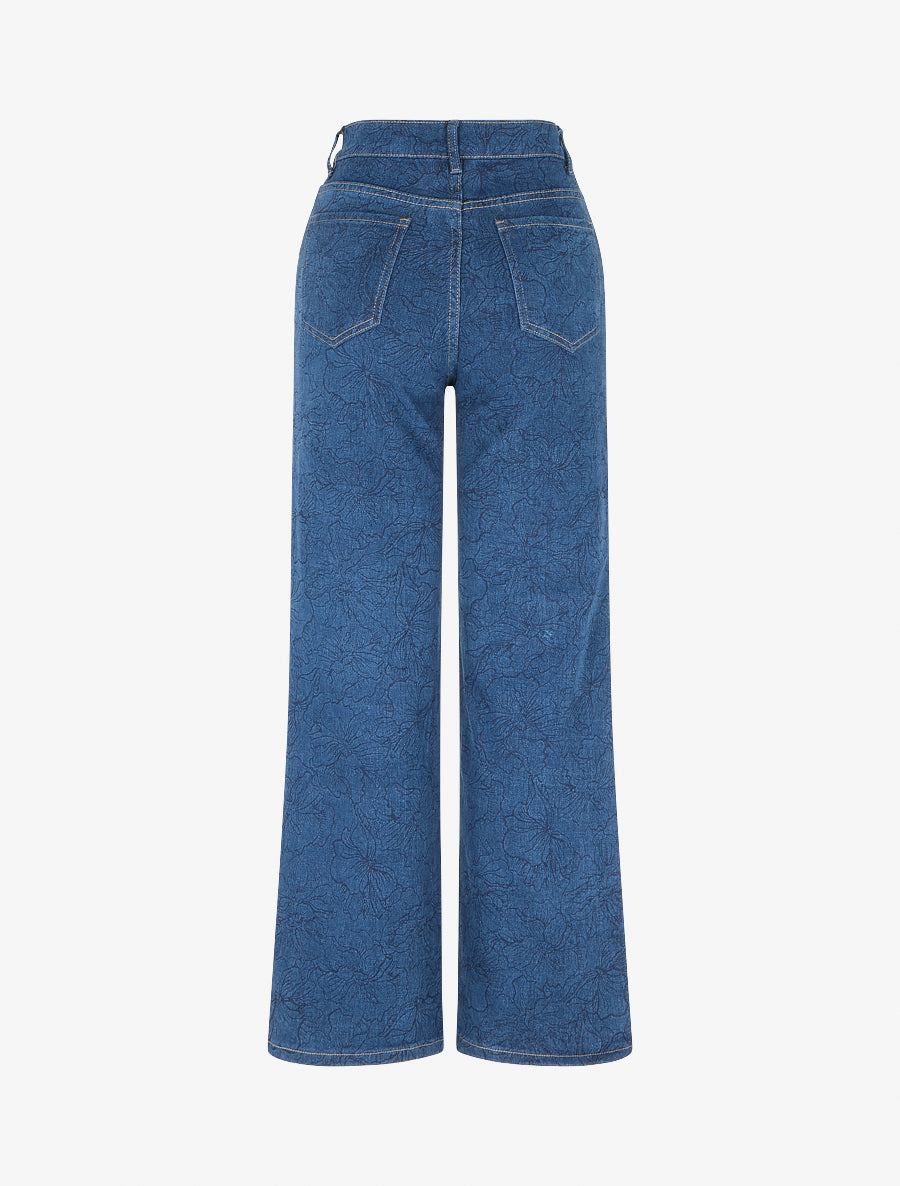 Jean droit taille standard à imprimé floral - Bleu - 2