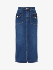 Jupe longue en jean à poches à rabat - Bleu denim - 1