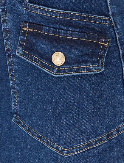 Jupe longue en jean à poches à rabat - Bleu denim - 3